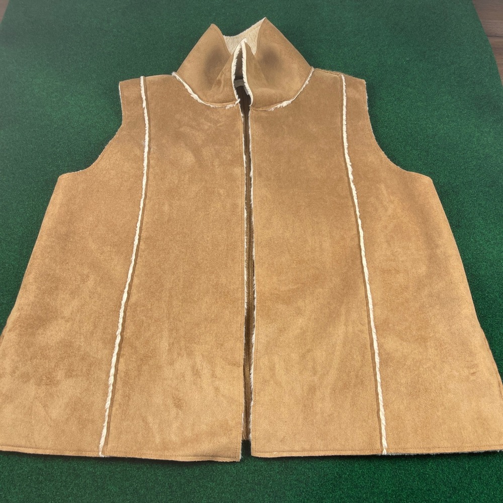 Charter Club Women‎ Brown Sherpa Lined Faux Suede Vest Size 2X